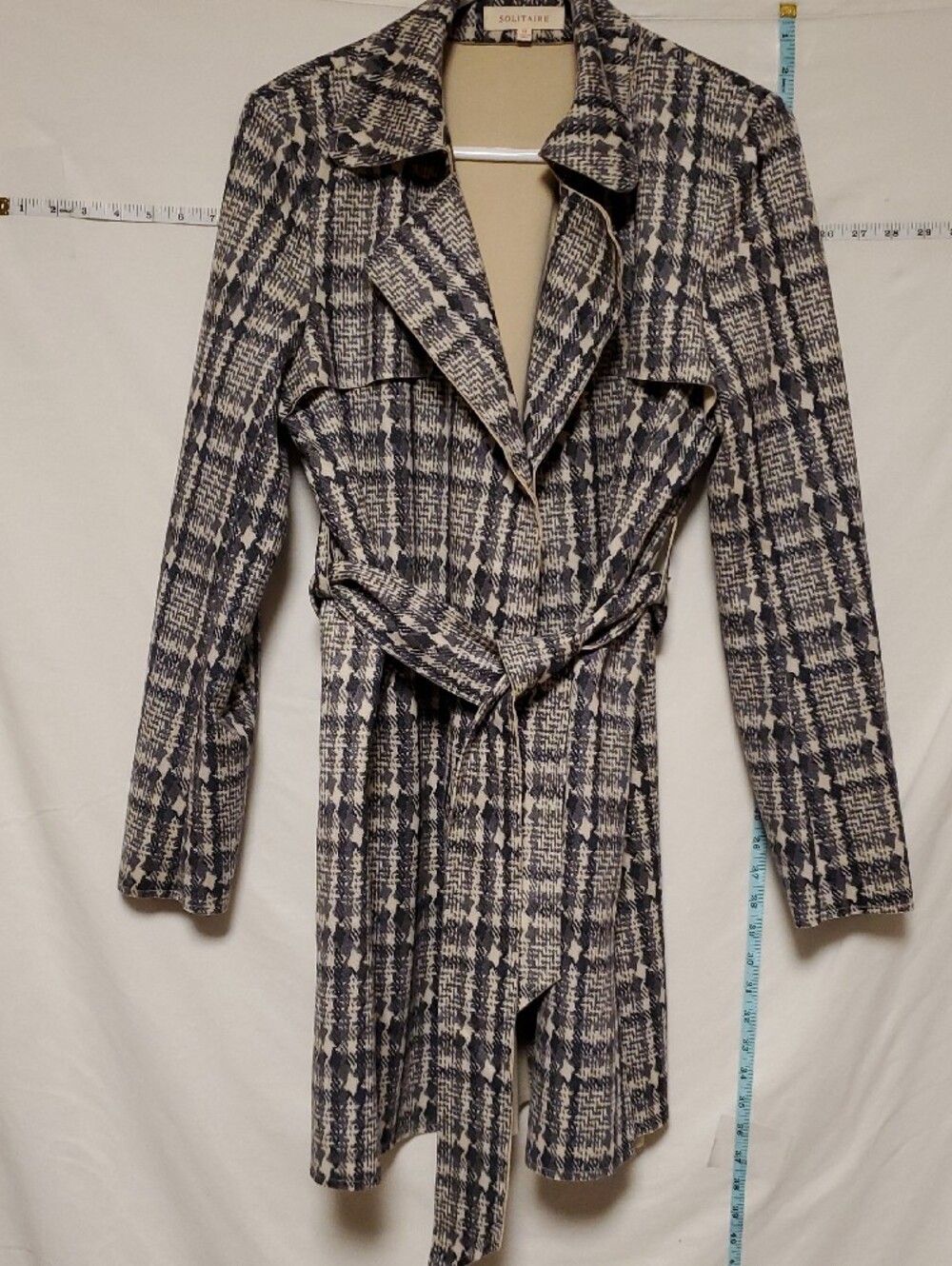 Solitaire Faux Suede Black Cream Houndstooth Trench Coat M Pteppy Academia